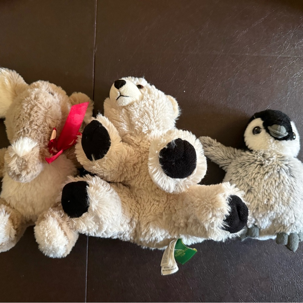 Plush Animal Toy Set - Polar Bear, Penguin, and Elephant